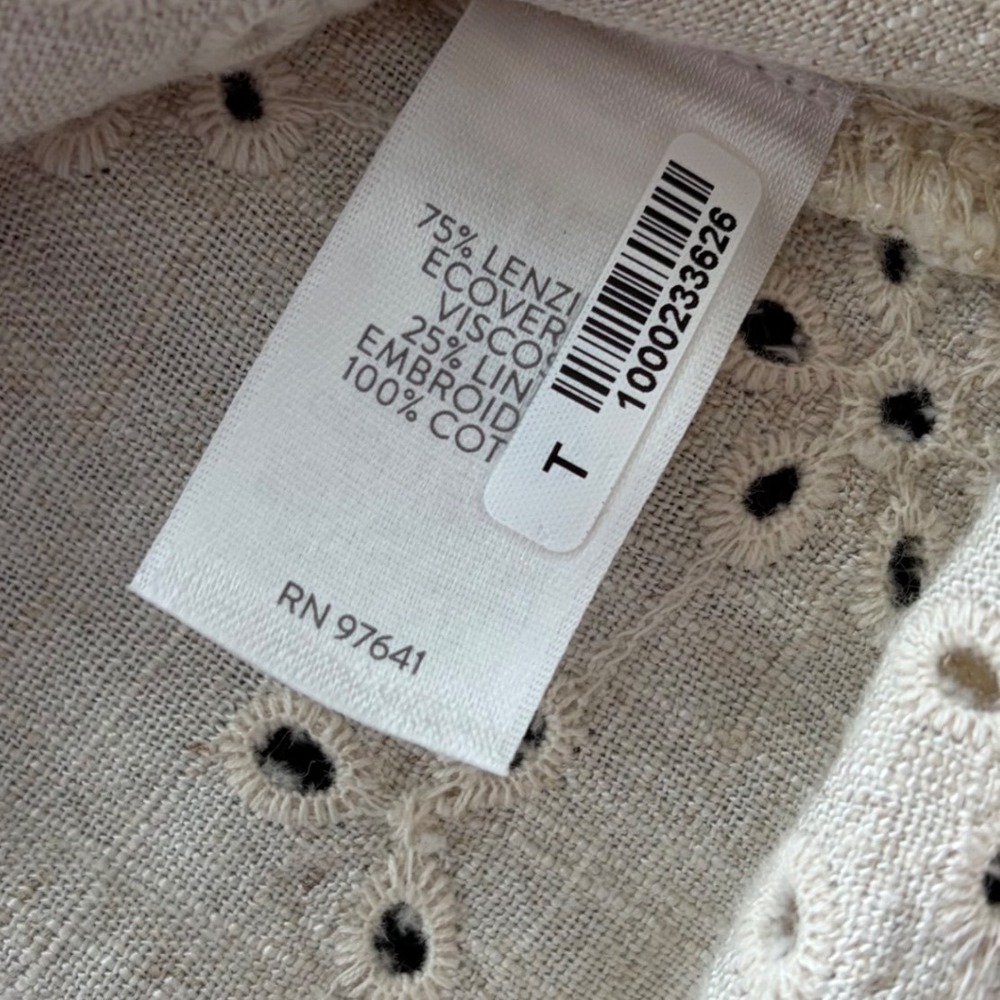 J. Jill Large Linen Blend Eyelet Floral Blazer Jacket Beige Tan Cottagecore - Picture 4 of 9
